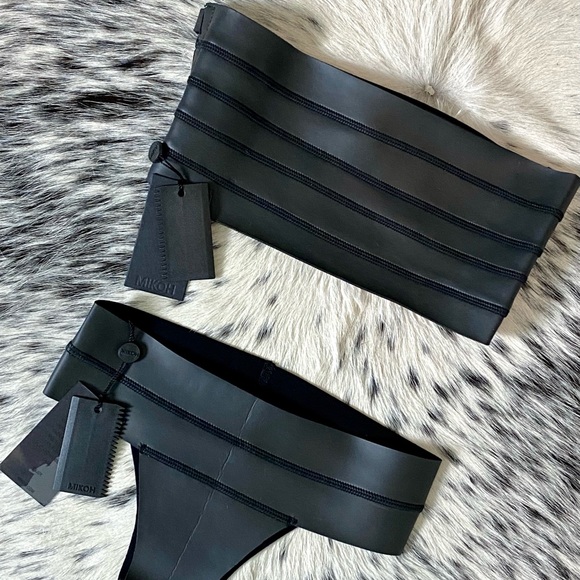 MIKOH RINCON NEOPRENE CUTOUT BANDEAU BIKINI, SZ S - Picture 4 of 13